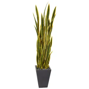 66" Artificial Sansevieria Plant in Slate Planter - Low Maintenance, Life-Like & Vibrant Silk Plants For Busy People.