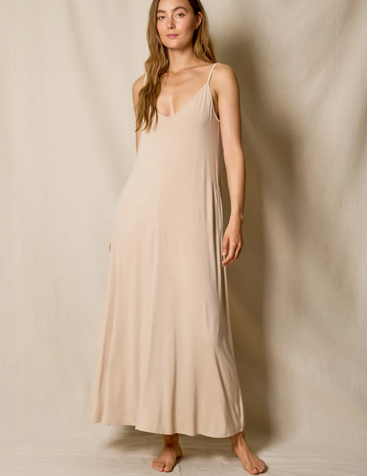 Bamboo Maxi Sleep Dress - Almond