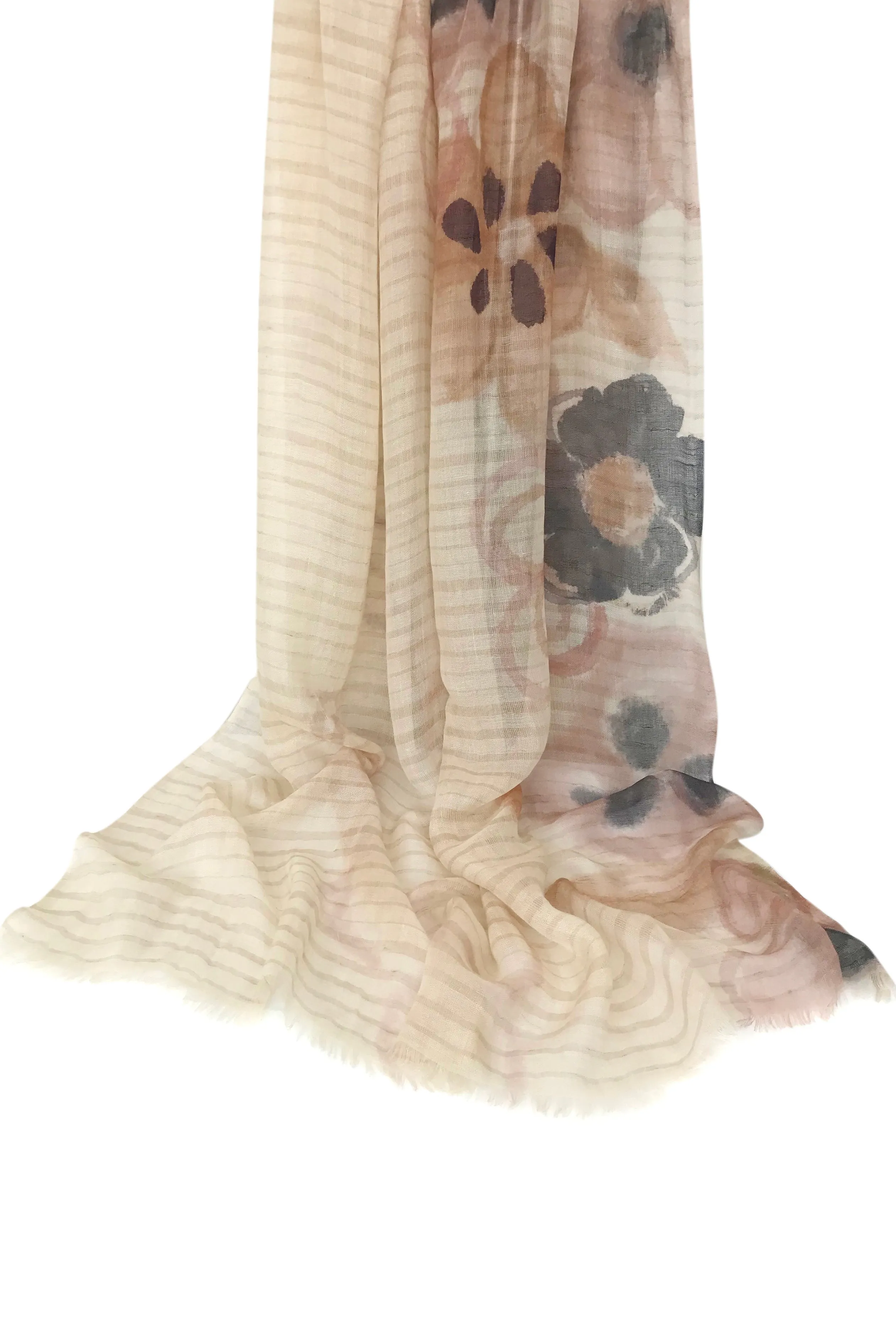 Beige Floral Cashmere Scarf