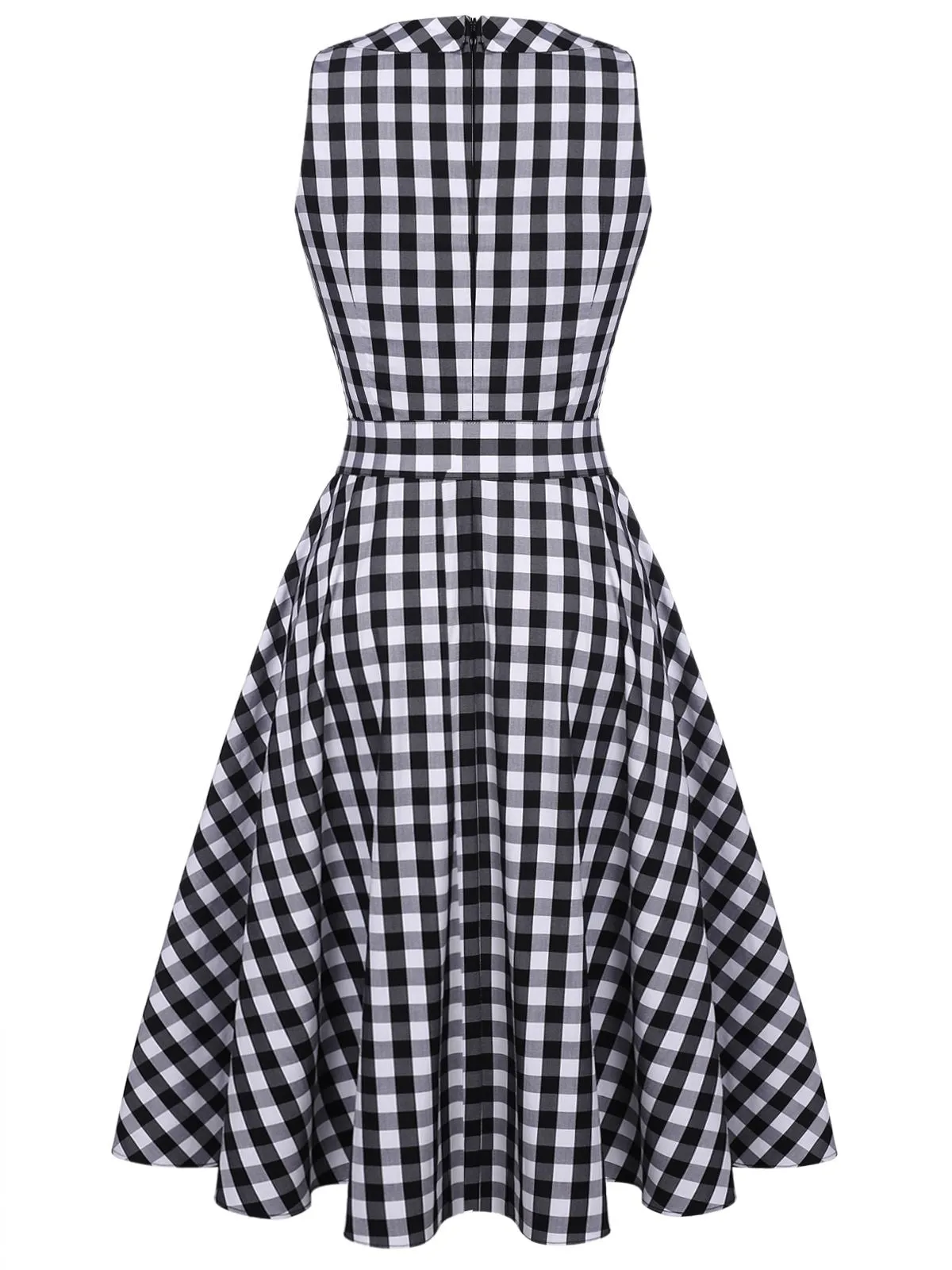 Black 1950s Check Lace Belt Swing Dress