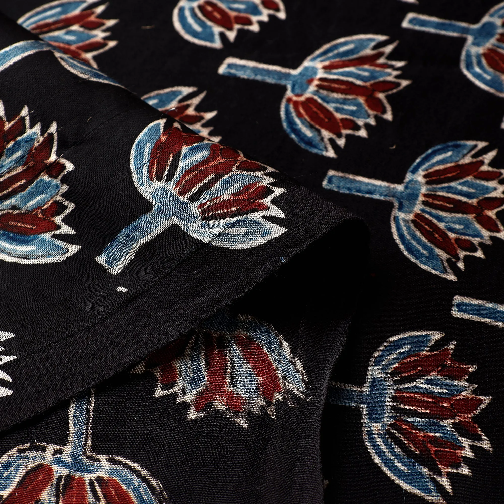 Black - Ajrakh Hand Block Printed Modal Silk Precut Fabric (1.5 meter)