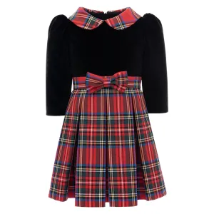 Black Plaid Collar Bow Dress