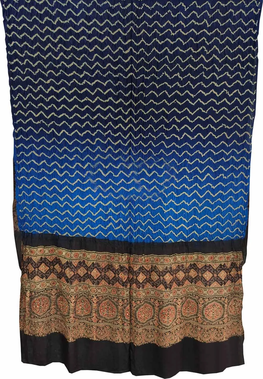 Blue Bandhani And Ajrakh Work Pure Gajji Silk Dupatta