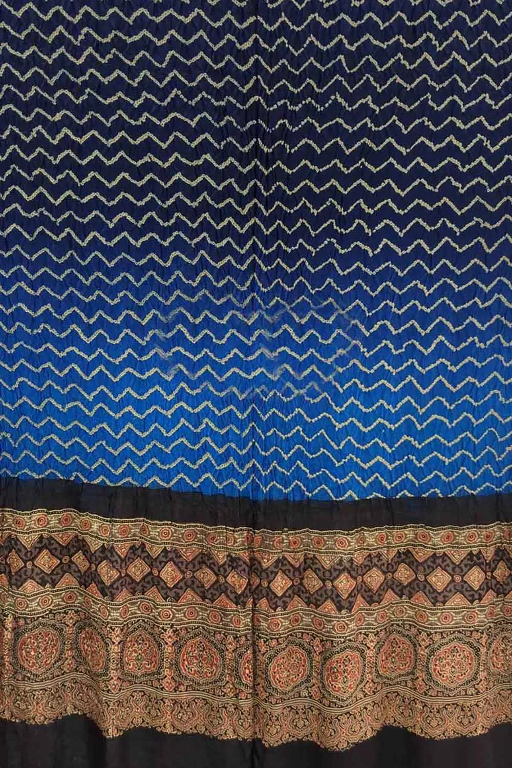 Blue Bandhani And Ajrakh Work Pure Gajji Silk Dupatta