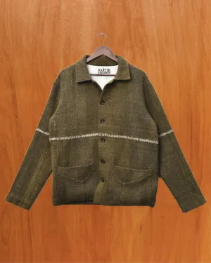 Embroidered Chore coat | Olive/Ecru