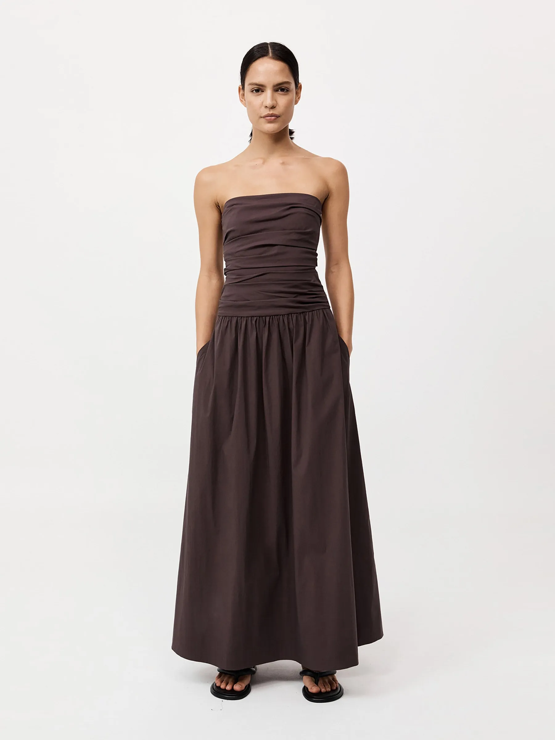 Gathered Strapless Tie Back Dress