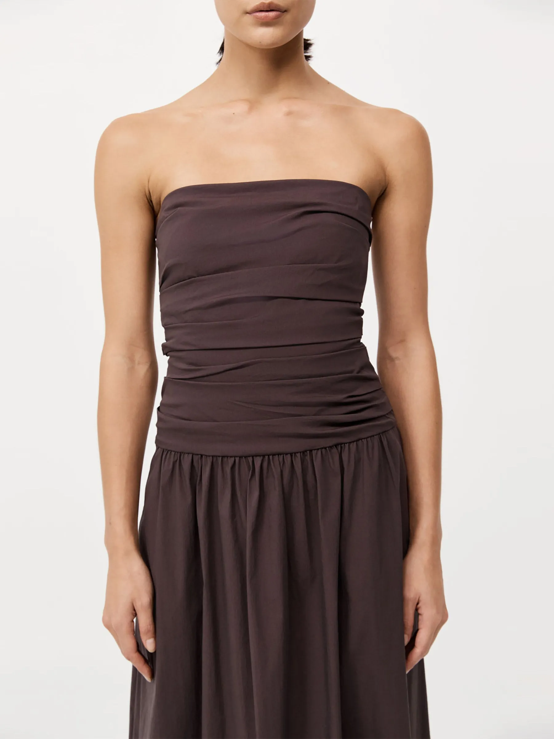 Gathered Strapless Tie Back Dress