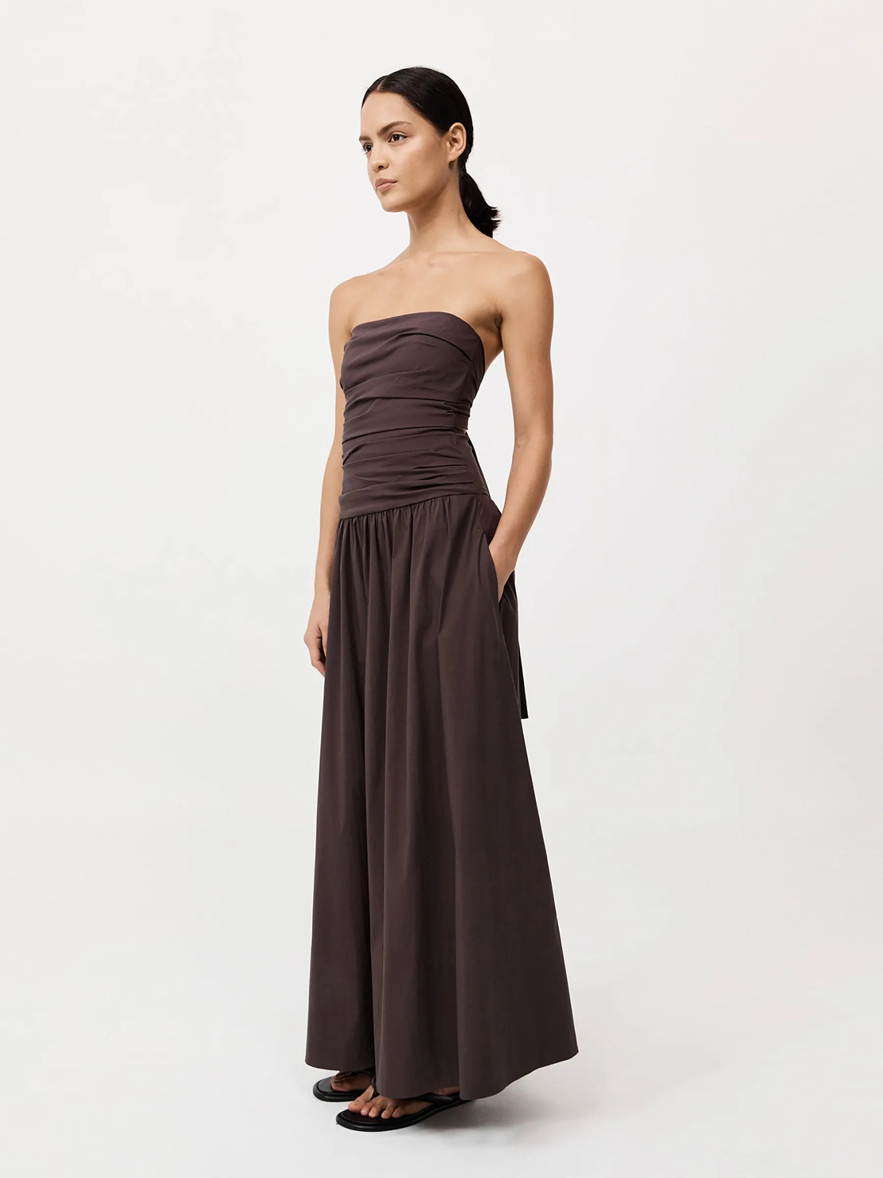 Gathered Strapless Tie Back Dress