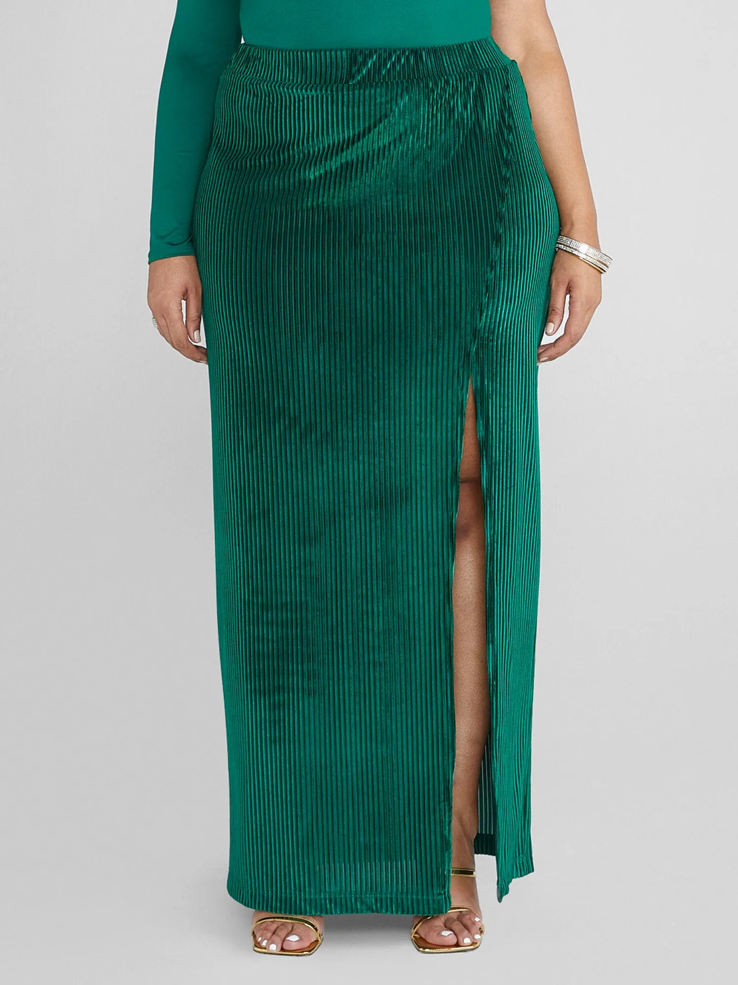 Kensie High Slit Velvet Maxi Skirt