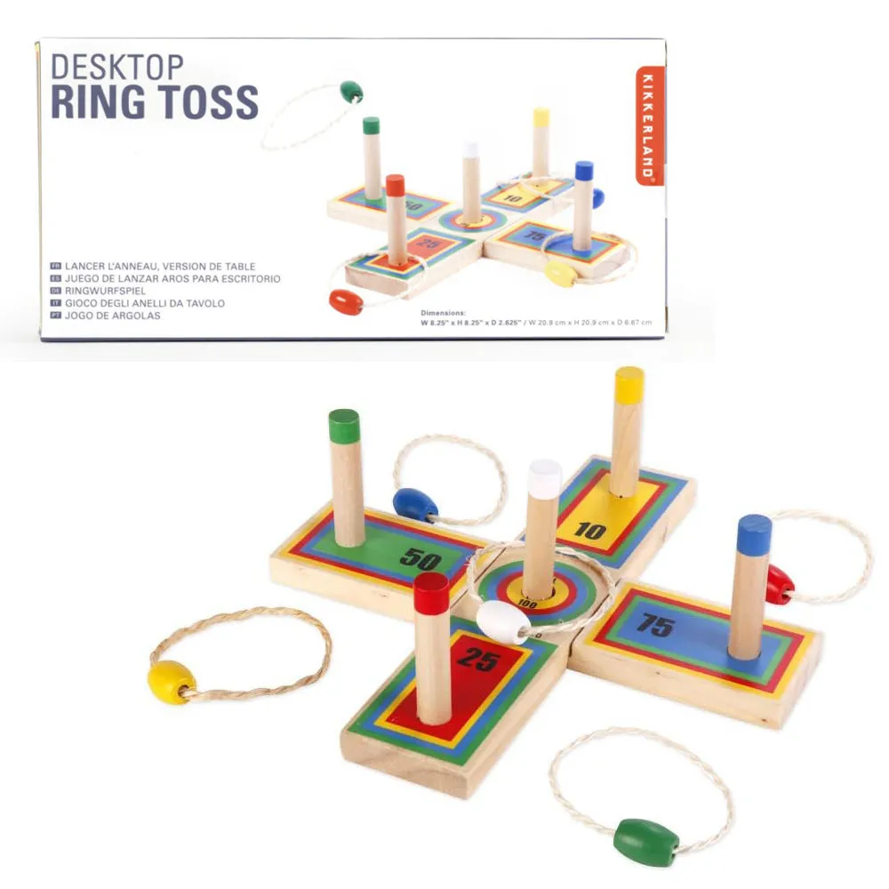 Kikkerland Desktop Ring Toss Novelty Retro Table Game