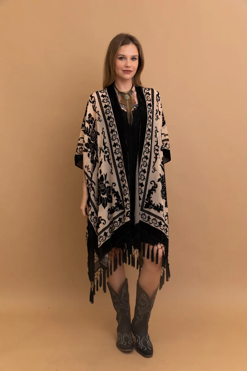 Lush Velvet Mesh Tapestry Kimono