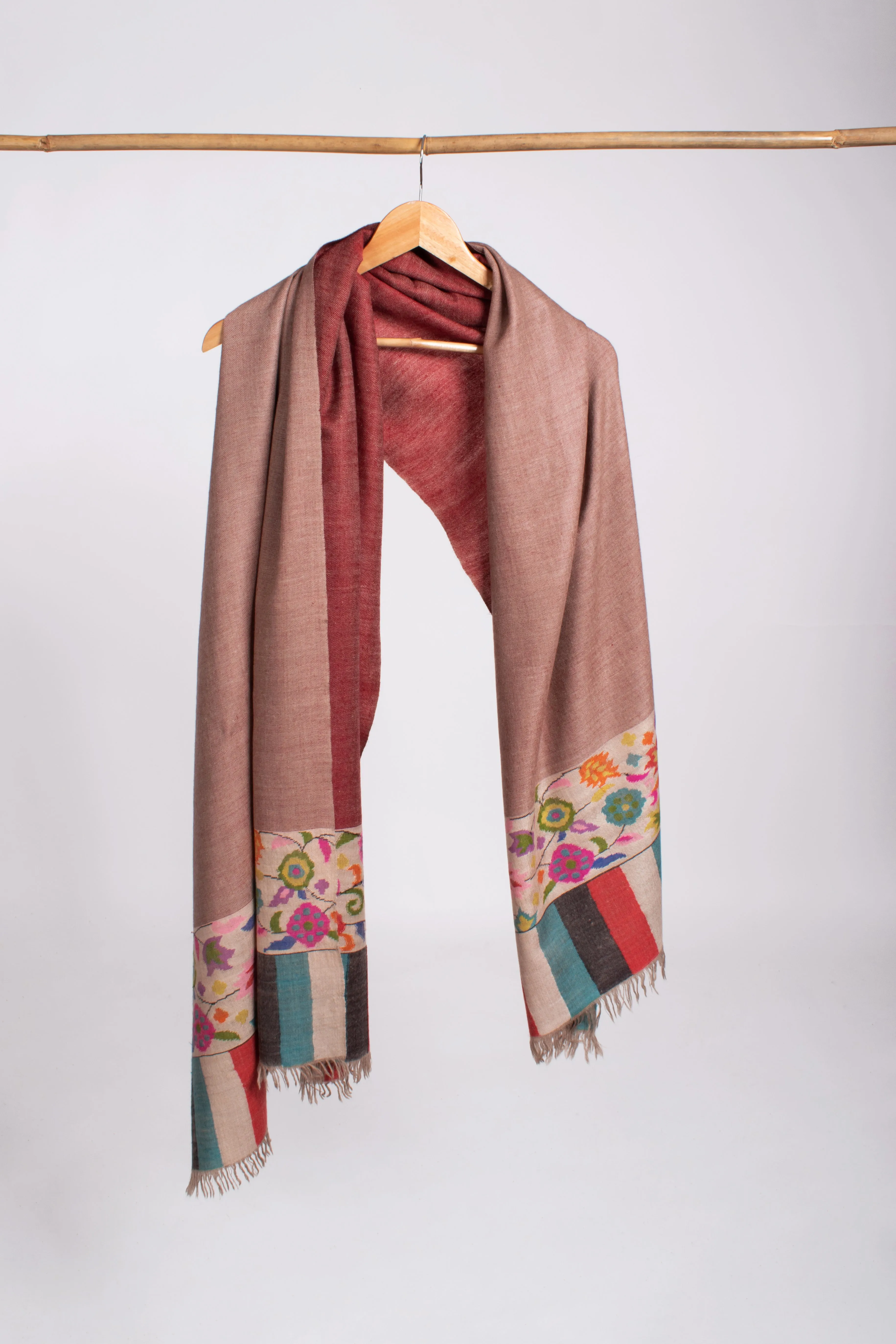 Maroon Beige Dorukha Kani  Evening Pashmina Shawl