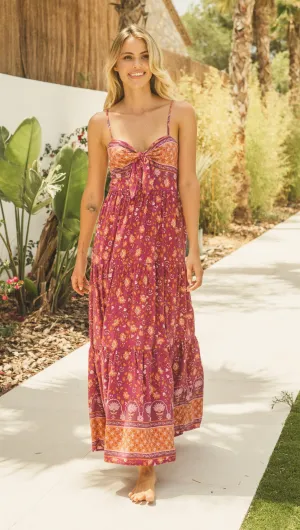 Maxi Dress, Bambi Print, Merlot - Elegant Full-Length Design