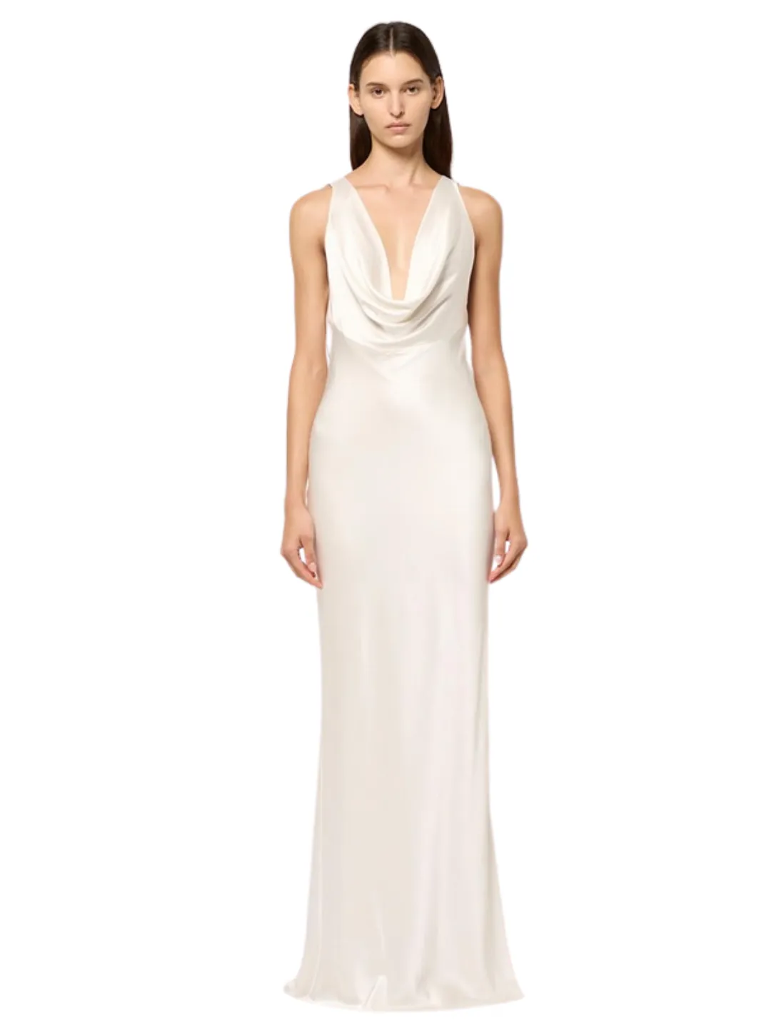 Michael Lo Sordo WOMENS DRAPE FRONT MAXI DRESS white