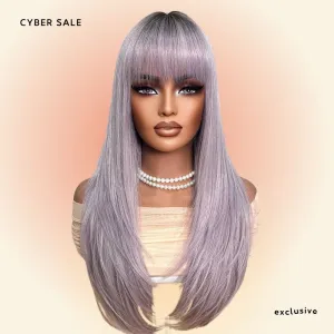 Ombre Ash Purple Grey Fringe Wig