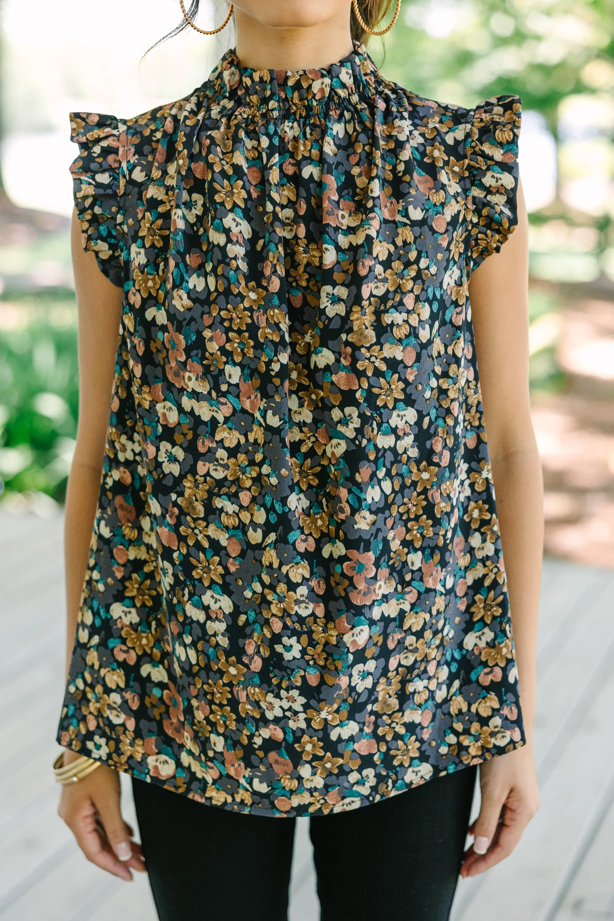 Put It To The Test Black Ditsy Floral Tank