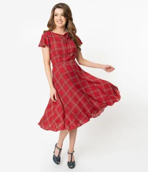 Unique Vintage 1940s Style Red Plaid Formosa Swing Dress