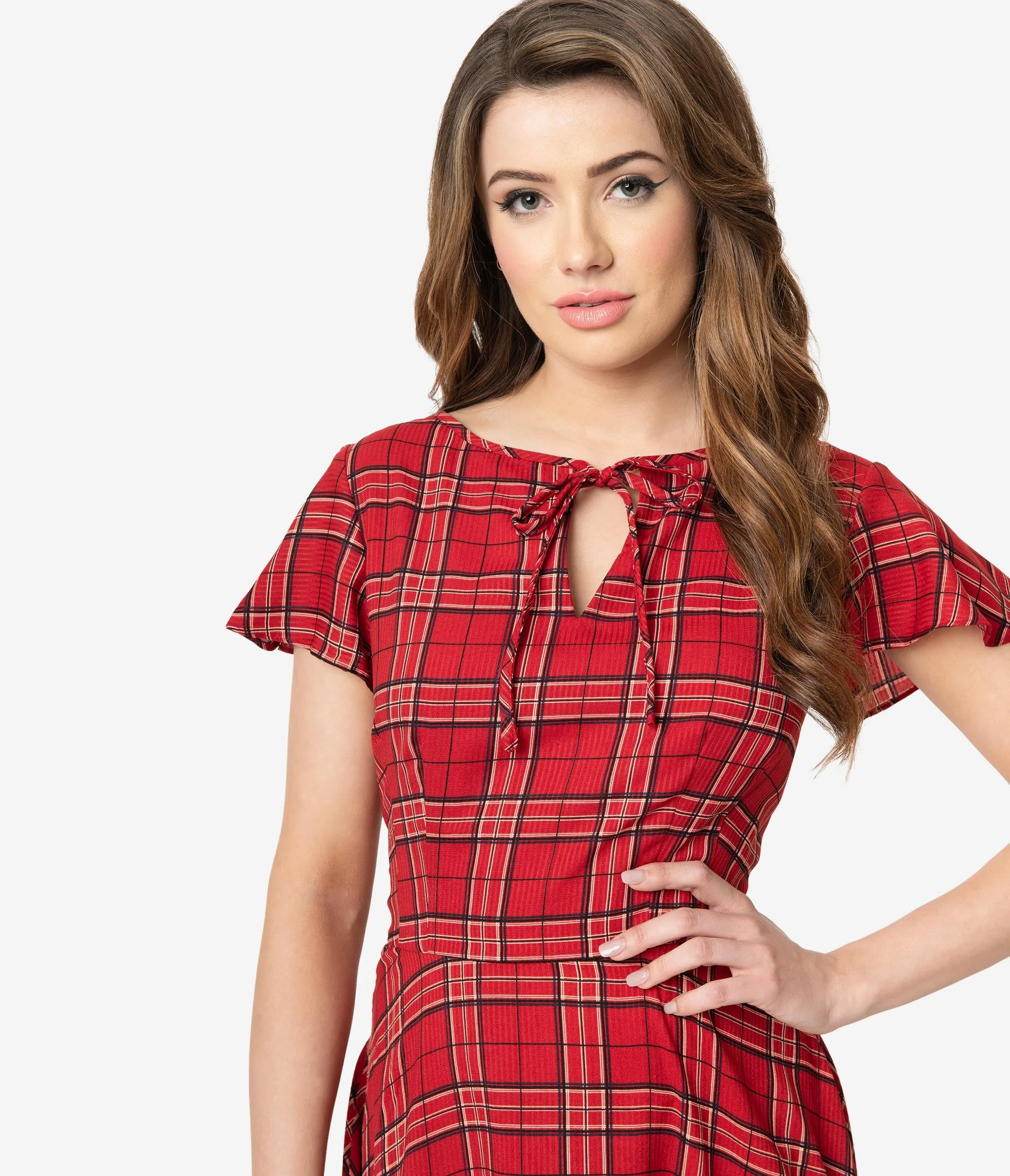 Unique Vintage 1940s Style Red Plaid Formosa Swing Dress
