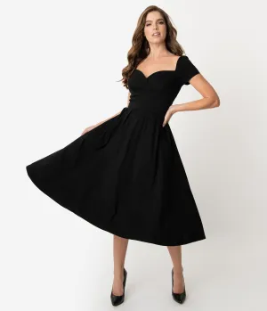 Unique Vintage 1950s Black Sweetheart Midge Swing Dress