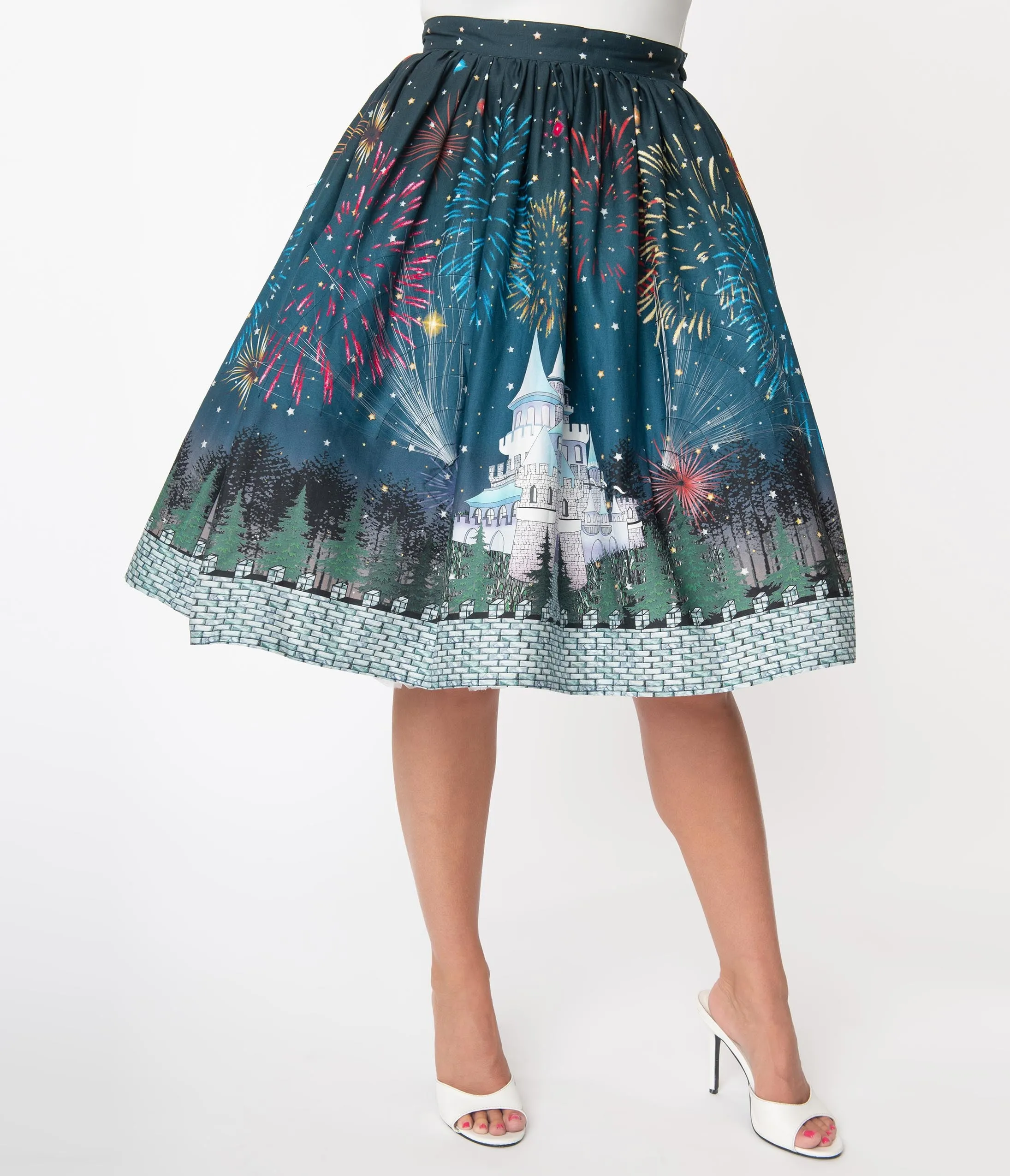 Unique Vintage 1950s Magic Fireworks Show High Waist Swing Skirt