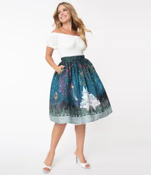 Unique Vintage 1950s Magic Fireworks Show High Waist Swing Skirt