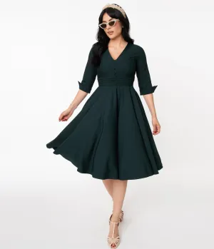 Vintage Diva 1950s Dark Emerald Judy Swing Dress