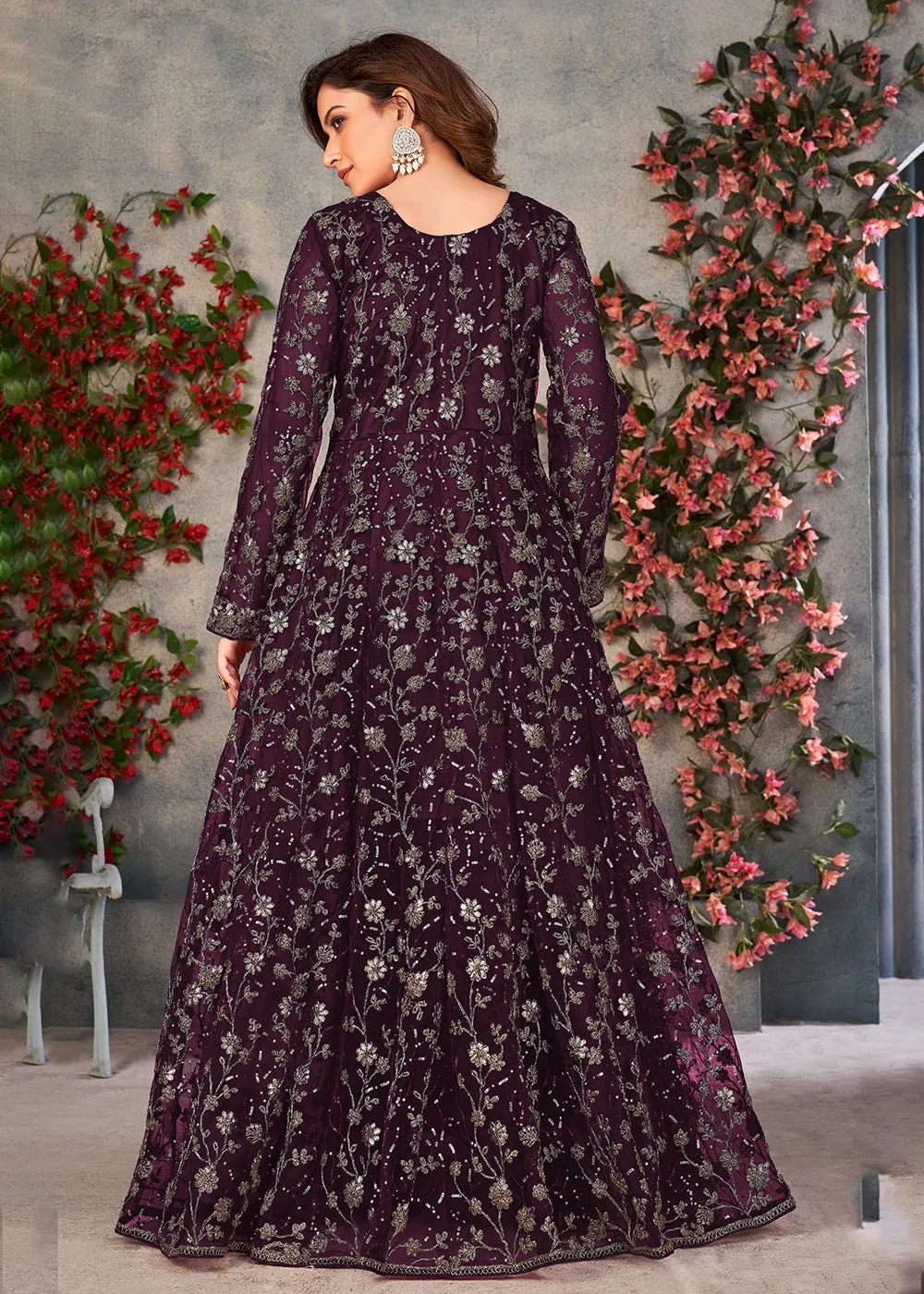 Vintage Purple Wedding Function Pant Style Anarkali Suit