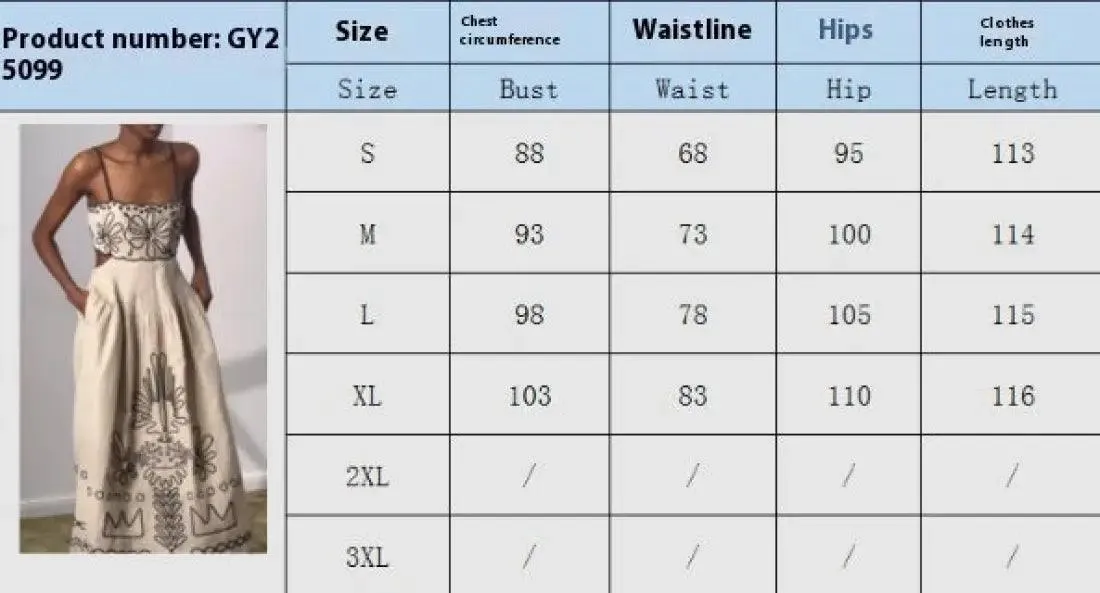 Women’s Vintage Embroidered Linen Sling Fashion Hollowed-out Sleeveless Pocket Dress